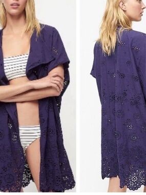 J.Crew Navy Eyelet Open Poncho Beach Coverup